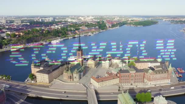 Sztokholm, Szwecja. Stare Miasto - Gamla Stan. Ludzie z Riddarholmen. Widok z lotu ptaka. 4K — Wideo stockowe