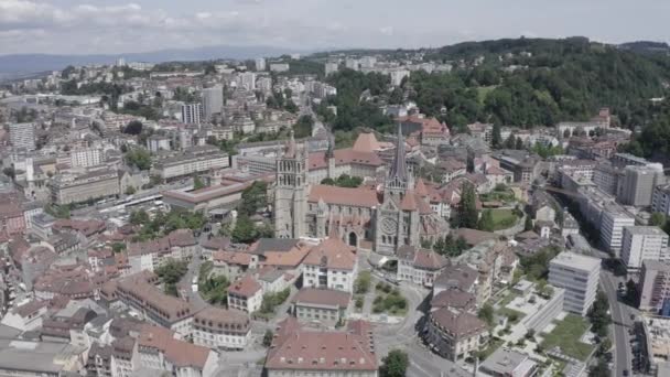 Lausanne, Switzerland. Cathedral of Lausanne. La Cite is a district historical centre. 4K — Stock Video