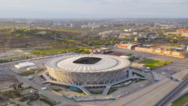 Volgogrado, Rusia. Volgogrado Arena, Estadio ROTOR. Vista al atardecer. 4K — Vídeos de Stock