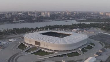 Rostov-on-Don, Rusya. Rostov Arena 'da. Futbol stadyumu, Rostov-on-Don 'da futbol şampiyonası. Gün batımı zamanı. 4K