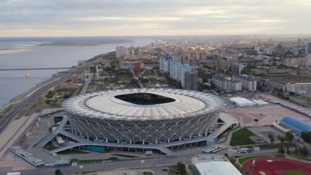 Volgograd, Rusia. Volgograd Arena, Stadion ROTOR. Lihat saat matahari terbenam. 4K — Stok Video