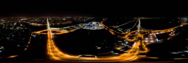 Rostov-on-Don, Rusya - 26 Ağustos 2020: Rostov Arena veya Rostov-Arena - Rostov-on-Don 'da bir futbol stadyumu. Gece hava görüntüsü. Panorama 360