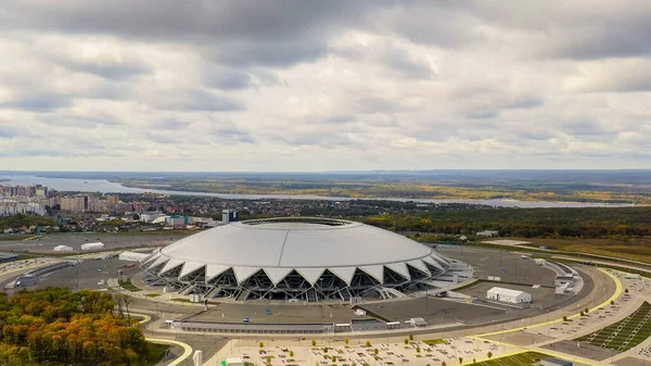 Samara Ryssland September 2020 Samara Arena Stadium Höstmoln Flygfoto — Stockfoto