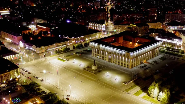 Tula Oroszország Kilátás Városra Éjszaka Regionális Duma Lenin Tér Aerial — Stock Fotó