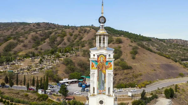 Malorechenskoje Krim Tempel Leuchtturm Des Heiligen Wundertäters Mikoli Luftaufnahme — Stockfoto