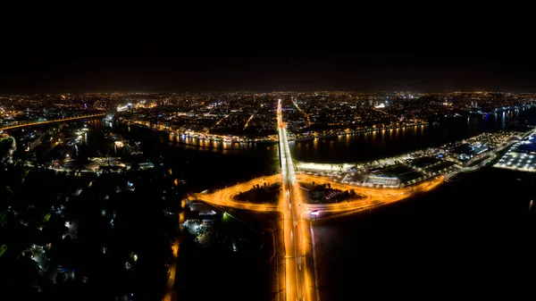 Rostov Don Rusya Don Nehri Nin Karşısındaki Voroshilovsky Köprüsü Gece — Stok fotoğraf