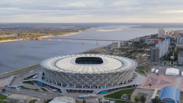 Volgogrado, Rusia. Volgogrado Arena, Estadio ROTOR. Vista al atardecer. 4K — Vídeo de stock