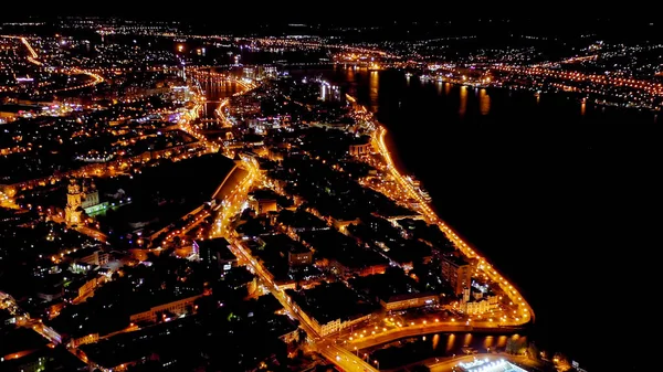 Astrakhan Russia View City Astrakhan Night Volga River Embankment Aerial — Stock Photo, Image