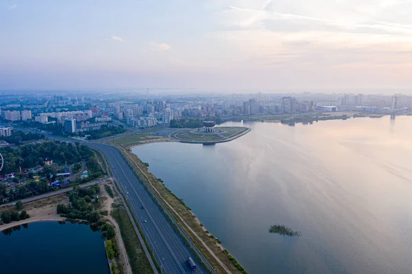 Kazan Rusya Kazan Merkez Bölgelerinin Hava Görüntüsü Kazanka Nehri Üzerinde — Stok fotoğraf