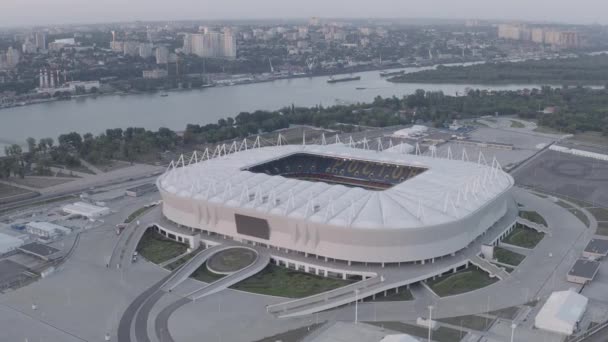 Rostov-on-Don, Rusya. Rostov Arena 'da. Futbol stadyumu, Rostov-on-Don 'da futbol şampiyonası. Gün batımı zamanı. 4K — Stok video