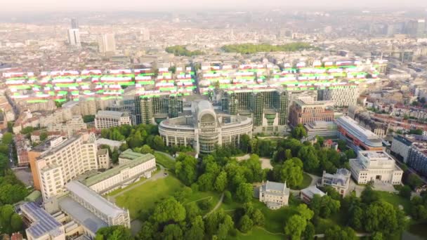 Brussels, Belgium. The complex of buildings of the European Parliament. State institution. 4K — Stock Video