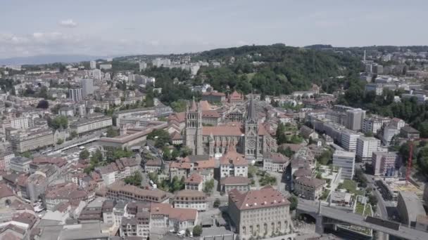 Lausanne, Switzerland. Cathedral of Lausanne. La Cite is a district historical centre. 4K — Stock Video