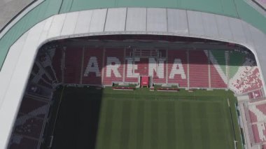 Kazan, Rusya. Ak Bar Arena 'nın havadan görünüşü. 2018 FIFA Dünya Kupası 'nın yapılacağı yer. 4K