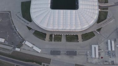 Rostov-on-Don, Rusya. Rostov Arena 'da. Futbol stadyumu, Rostov-on-Don 'da futbol şampiyonası. Gün batımı zamanı. 4K