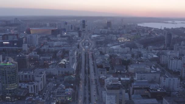 Jekaterinburg Russland März 2020 Stadtzentrum Gegenlicht Nach Sonnenuntergang Die Hauptstraße — Stockvideo