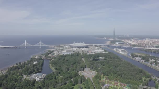 Saint-Petersburg, Russia. Gazprom Arena. Western High Speed Diameter, Lakhta Center. Gazprom headquarters. 4K — Stock Video