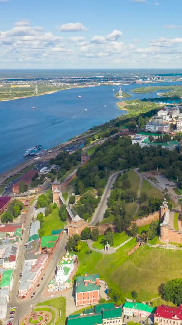 Nizhny Novgorod, Rusia. Vista del Kremlin, el terraplén y el río Volga — Vídeo de stock