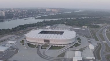 Rostov-on-Don, Rusya. Rostov Arena 'da. Futbol stadyumu, Rostov-on-Don 'da futbol şampiyonası. Gün batımı zamanı. 4K