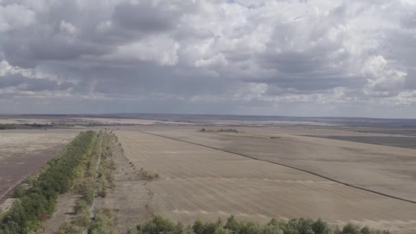 Russland. Schwere Regenwolken über den Herbstfeldern. Steppe. 4K — Stockvideo