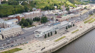 Nizhny Novgorod, Rusya - 8 Ağustos 2020: Nizhny Novgorod 'daki Nehir İstasyonu' nun Hava Görüntüsü  