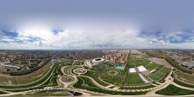 Krasnodar, Rusya - 27 Ağustos 2020: Krasnodar Stadyumu. Halk parkı, Krasnodar. Hava görüntüsü. Panorama 360