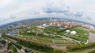 Krasnodar, Rusya - 27 Ağustos 2020: Krasnodar Stadyumu. Halk parkı, Krasnodar. Hava görünümü