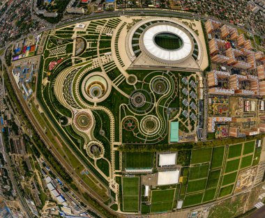 Krasnodar, Rusya - 27 Ağustos 2020: Krasnodar Stadyumu. Halk parkı, Krasnodar. Hava görünümü