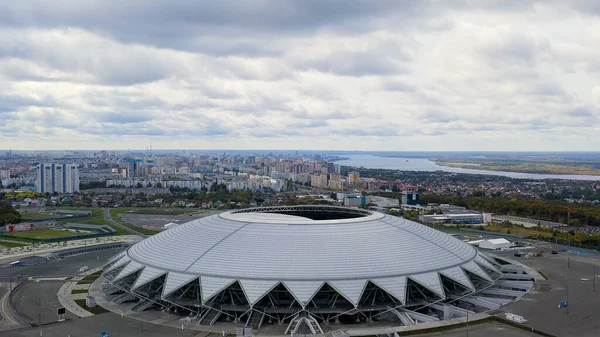 Samara Oroszország Szeptember 2020 Samara Arena Stadium Őszi Felhők Aerial — Stock Fotó