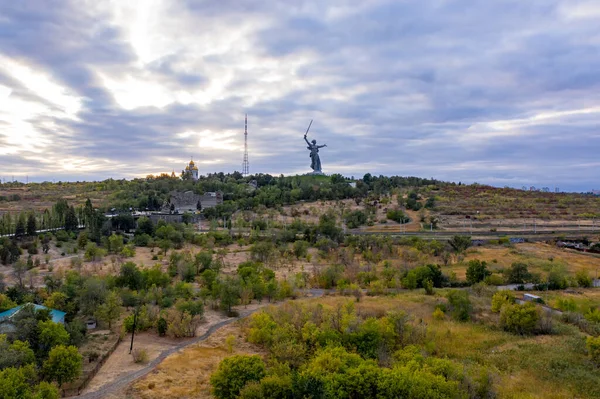 Volgograd Russia Settembre 2020 Madrepatria Chiama Mamayev Kurgan Vista Aerea — Foto Stock