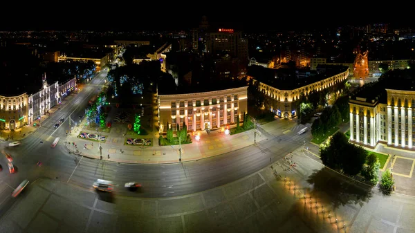 Woronesch Russland August 2020 Leninplatz Wissenschaftliche Bibliothek Nacht Luftaufnahme — Stockfoto