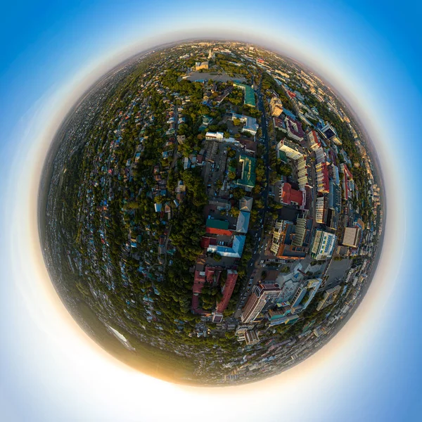 Stavropol Rusya Eylül 2020 Günbatımında Şehir Merkezinin Hava Görüntüsü 360 — Stok fotoğraf