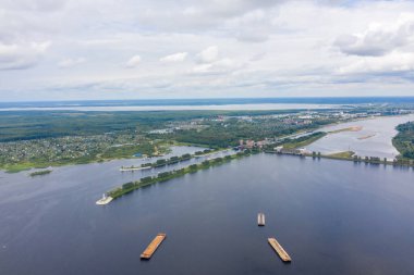 Rybinsk, Rusya. Rybinsk Geçit Sistemi. Rybensoe rezervuarı. Hava görünümü