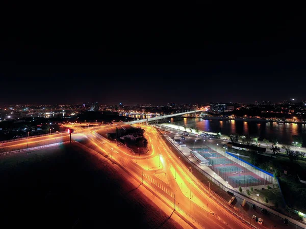 罗斯托夫 俄罗斯 横跨顿河的Voroshilovsky桥的夜景 — 图库照片