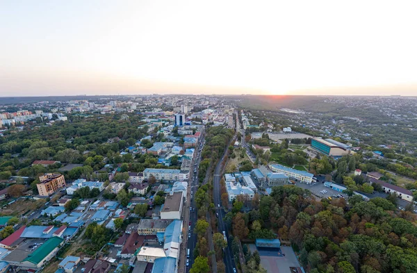 Stavropol Rusland Luchtfoto Van Het Stadscentrum Tijdens Zonsondergang Vallen — Stockfoto