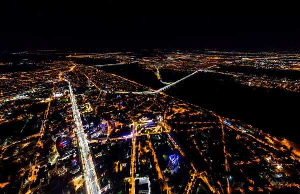 Woroneż Rosja Nocna Panorama Miasta Woroneż Powietrza Jasne Światła Uliczne — Zdjęcie stockowe