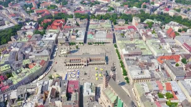 Cracovia, Polonia. Plaza Mayor. Gran plaza de la ciudad del siglo XIII. Vista del centro histórico. 4K — Vídeos de Stock