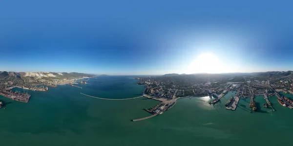 Novorossiysk Rusko Centrální Část Města Přístav Novorossiysk Bay Panorama 360 — Stock fotografie