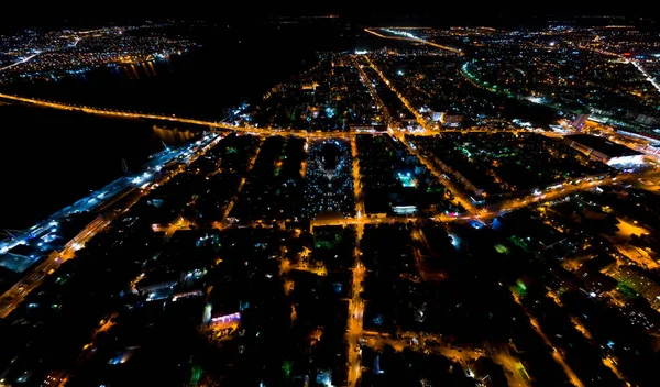 Astrakhan Rusland Luchtfoto Van Stad Nachts Straatverlichting — Stockfoto