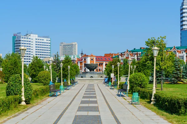 Kazan Oroszország 2020 Augusztus Kazan Millennium Park Központi Szökőkút — Stock Fotó