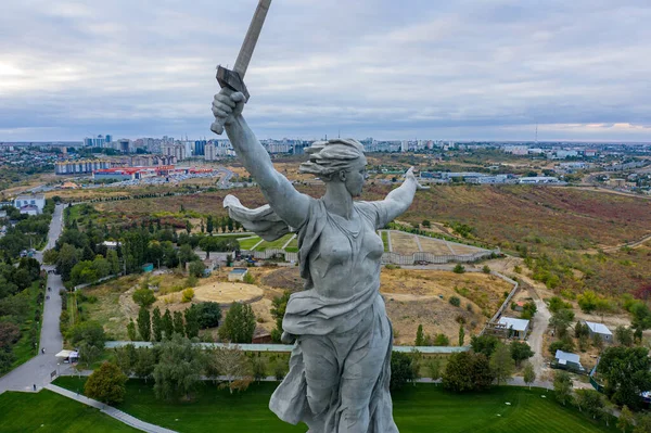 Wolgograd Russland September 2020 Das Vaterland Ruft Mamajew Kurgan Luftaufnahme — Stockfoto