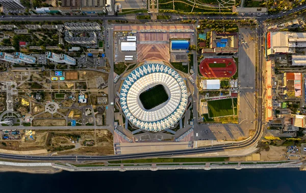 Volgograd Russia September 2020 Rotor Stadium Aerial View Sunset Fall — Stock Photo, Image