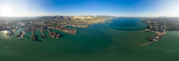 Novorossiysk Rusko Centrální Část Města Přístav Novorossiysk Bay Panorama 360 — Stock fotografie