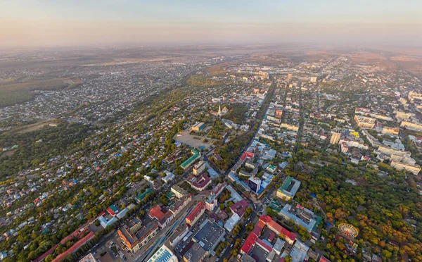 Stavropol Rússia Vista Aérea Centro Cidade Durante Pôr Sol Queda — Fotografia de Stock