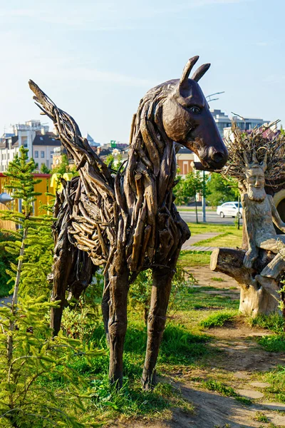 Kasan Russland August 2020 Skulptur Des Pegasus Aus Holzstäben Der — Stockfoto