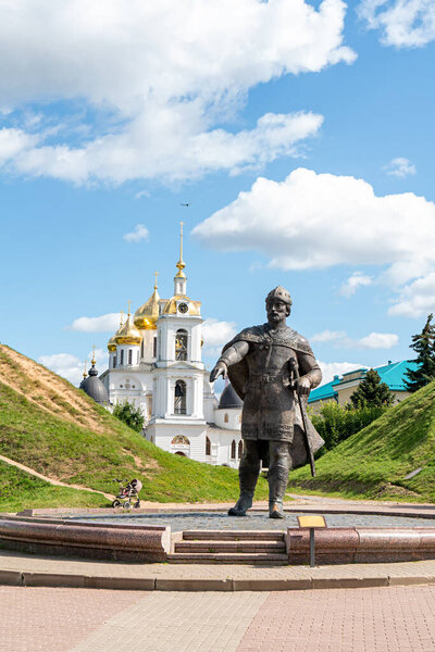 Dmitrov, Russia - August 19, 2020: Yuri Dolgoruky. Soviet square. Museum-Reserve Dmitrov Kremlin