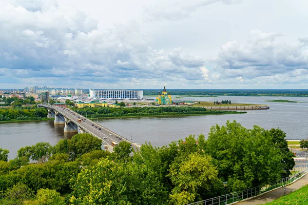 러시아 니즈니노브고로드 2020 Panoramic View Nizhny Novgorod Stadium Kanavinsky Bridge — 스톡 사진