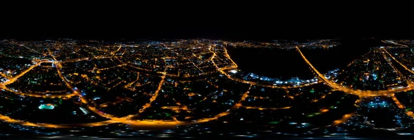 Astrakhan Russie Vue Aérienne Ville Nuit Réverbères Panorama 360 — Photo