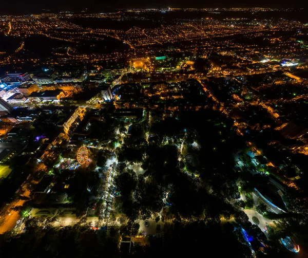 Stavropol Ryssland Flygfoto Över Stadens Centrum Natten Nattstadsbelysning — Stockfoto