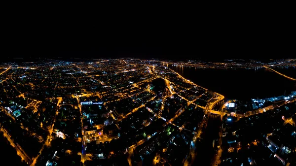 Astrachan Russland Luftaufnahme Der Stadt Bei Nacht Straßenlaternen — Stockfoto