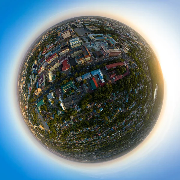 Stavropol Rusya Eylül 2020 Günbatımında Şehir Merkezinin Hava Görüntüsü 360 — Stok fotoğraf